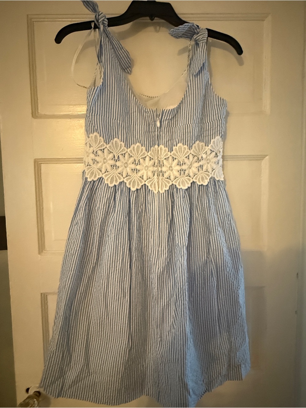 Lilly Pulitzer Blue Stripe Tie-Shoulder Dress with Lace Waist - Picture 4 of 8